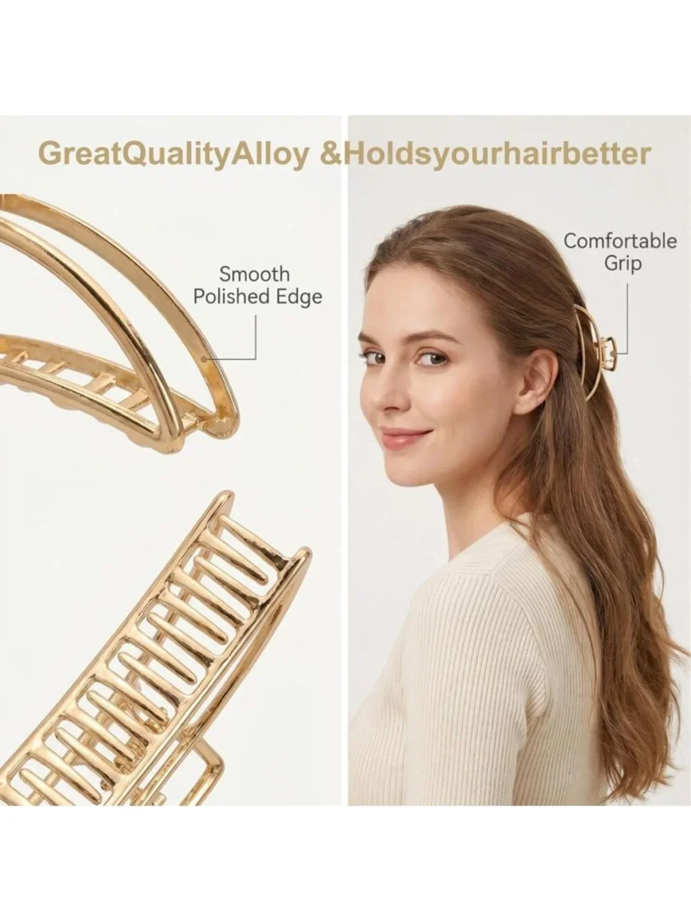 6 Pack Gold Metal Hair Clips - Large 4 Inch Jaw Claws for Thick or Thin Hair